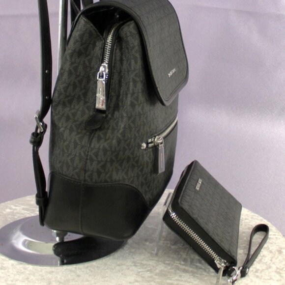 Michael Kors Logo Backpack & Jet Set Travel Wallet Set – Black Monogram - Picture 7 of 13